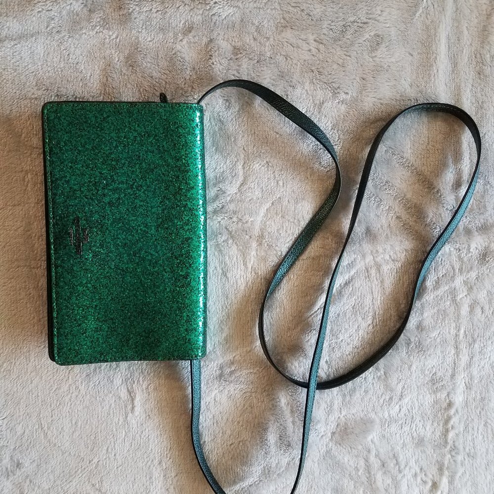 Green Glitter Coach Clutch with Shoulder Strap